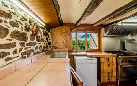 The kitchen has a semi-industrial feel